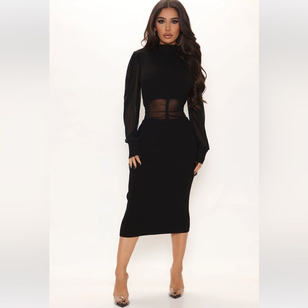 Ruching To You Sweater Midi Dress - Black Size Small